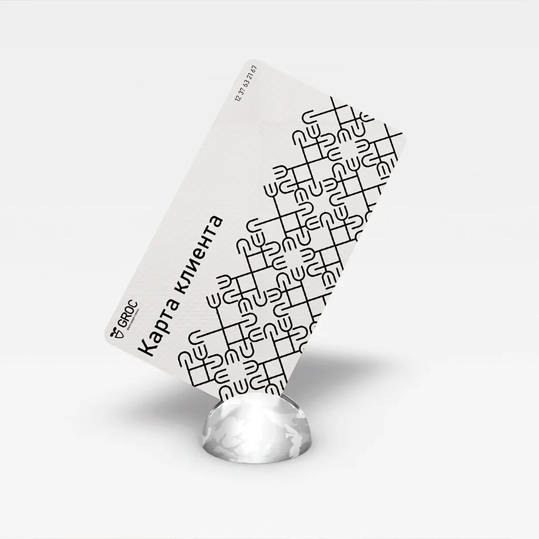 Client card with Groc branding.