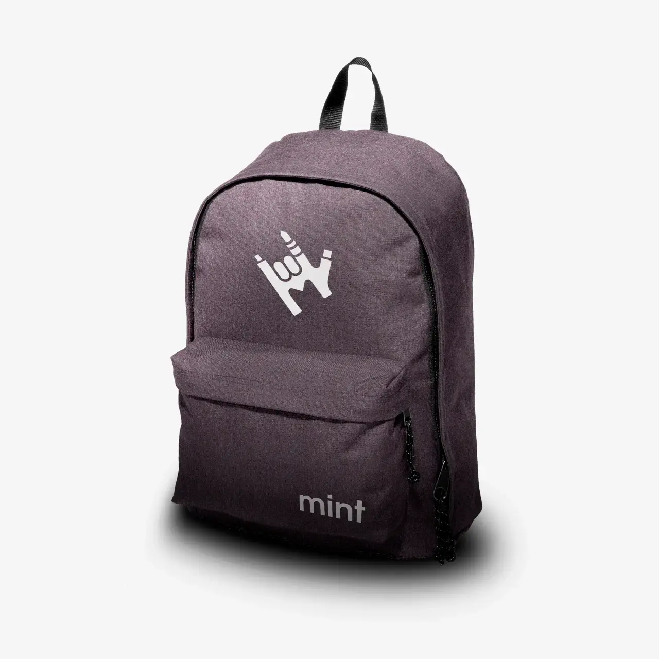 A gray bag with Mint logo and a Mint wordmark in the bottom corner.