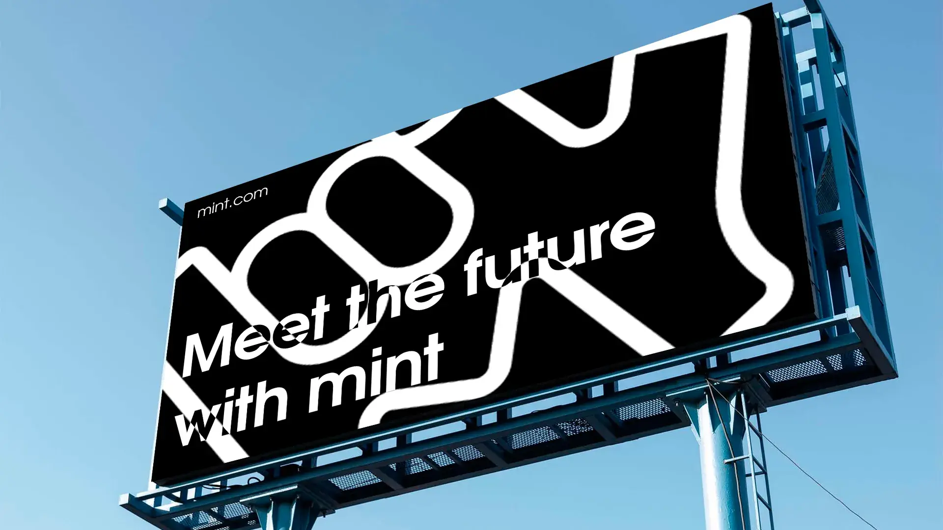 A big sky banner with text: Meet the future with Mint, and a mint logo on the background.