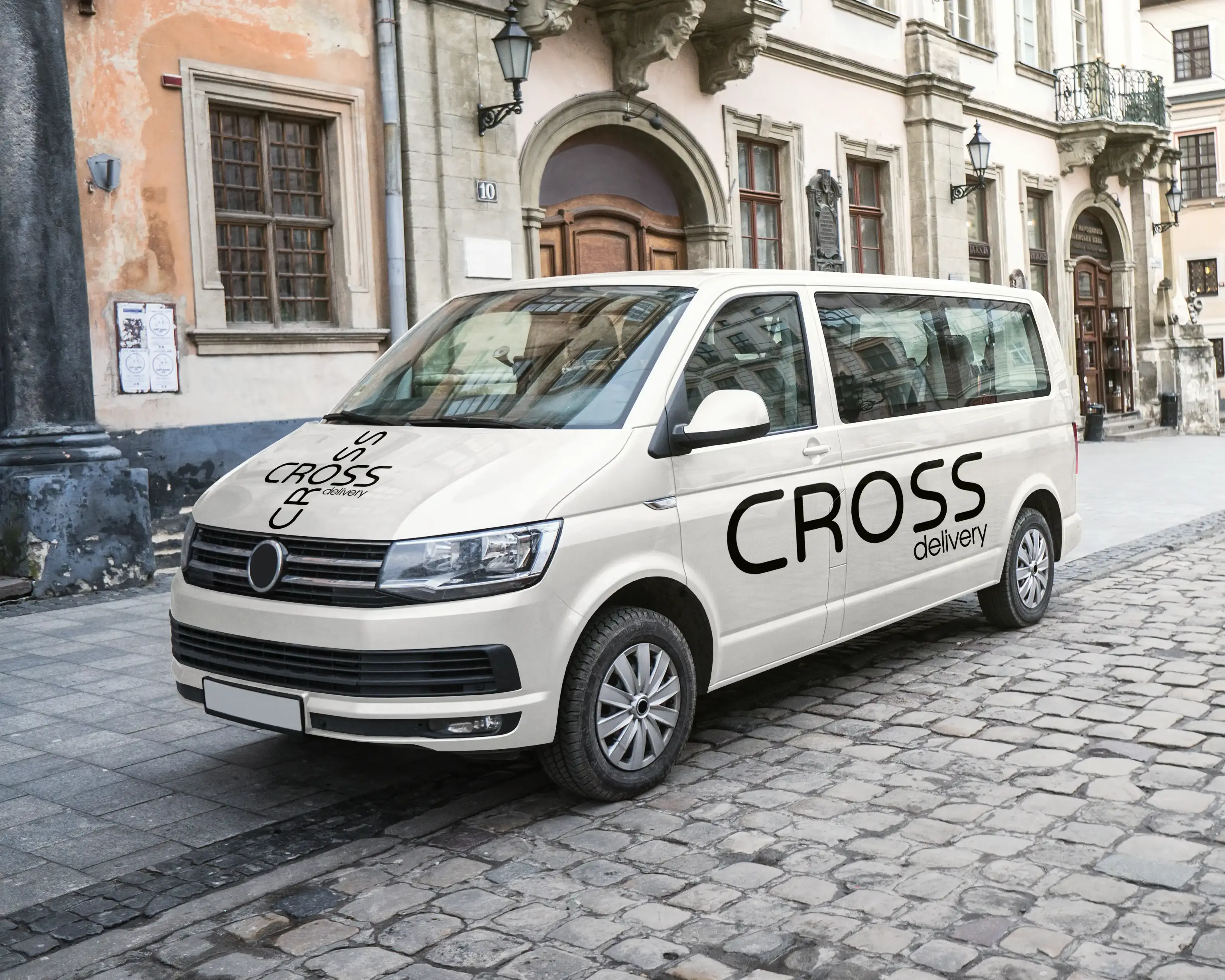 Delivery van with Cross logo.